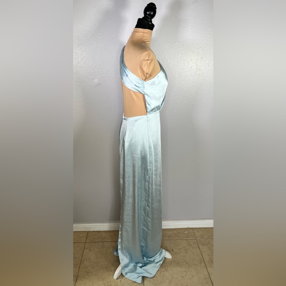 Baby Blue satin one shoulder open back long gown S wedding guest gala formal - Picture 4 of 15